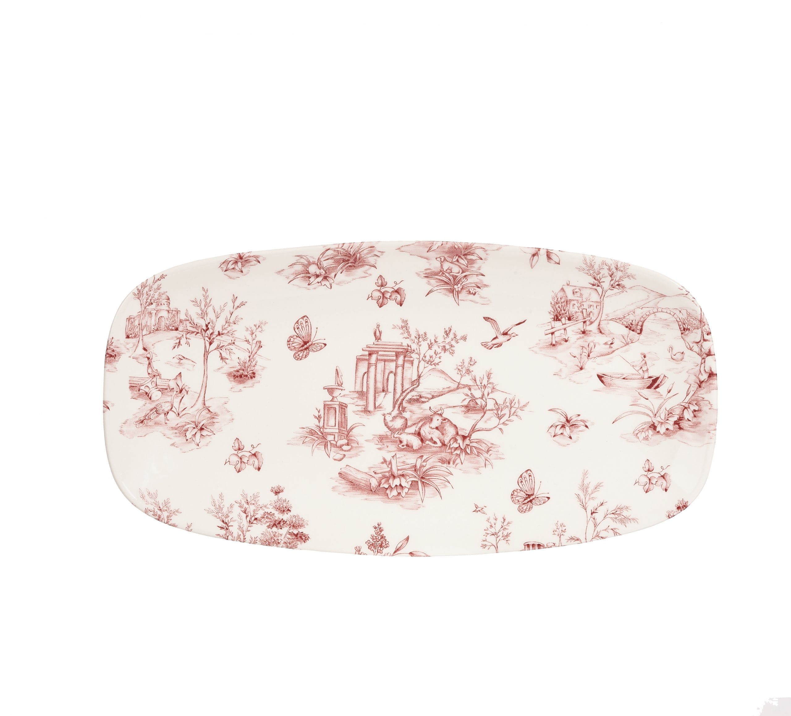 Vintage Prints - Cranberry Toile Oblong Plate 1 Vintage Prints - Cranberry Toile Oblong Plate